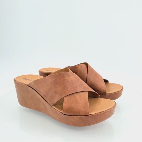 Korks Kork Ease Brown Vegan Madera Platform Chunky Slip On Wedge Slide 11M - Picture 1 of 13